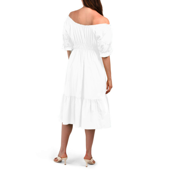 NWT Nanette Lepore Eyelet Puff Off the Shoulder Ruffle Hem Cotton Midi Dress - Picture 2 of 5